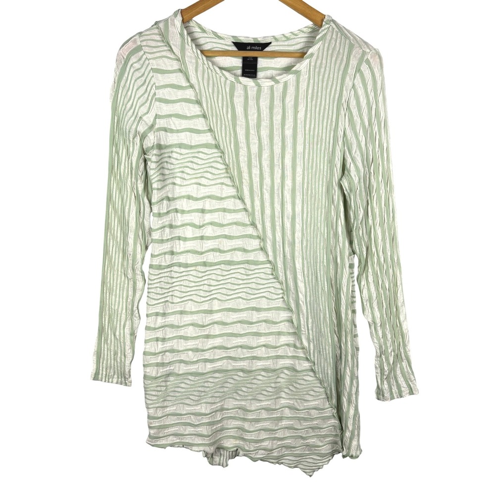 Ali Miles Womens Long Sleeve Asymmetrical Crinkle Tunic Top Sz S Boho Artsy